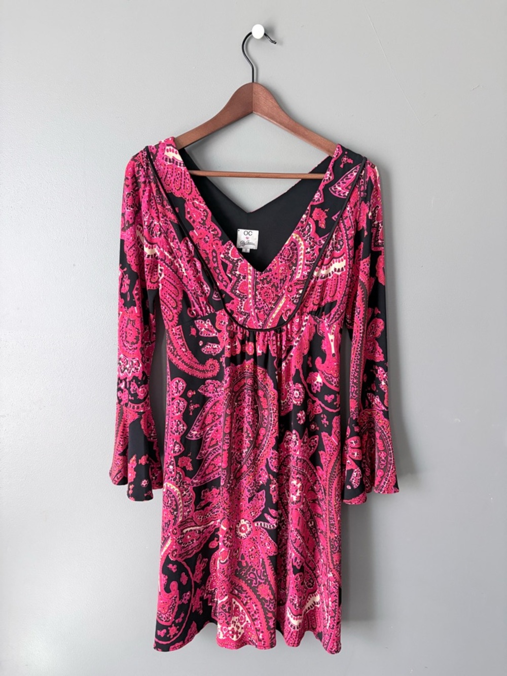 OC by Oleg Cassini Pink and Black Paisley Mini Dress